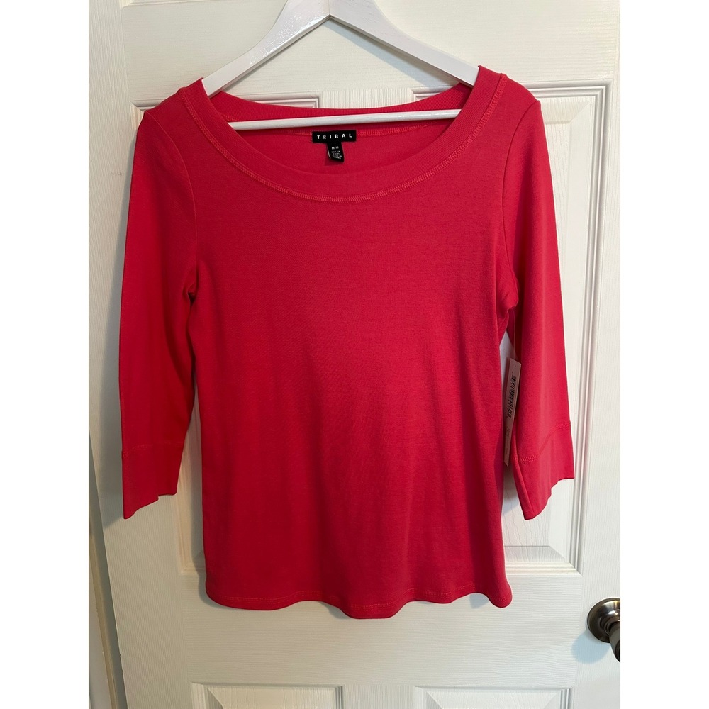 Tribal‎ Pink Long Sleeve Crew Neck Pullover Top Womens Medium M
